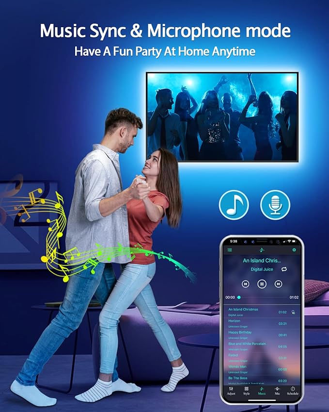 Daymeet Led Lights for TV, 16.4ft TV Led Lights Backlight Behind for 65-85 inch Led Strip Lights,RGB Color Changing Light with Remote, Music Sync Bluetooth APP Control USB Christmas Lighting
