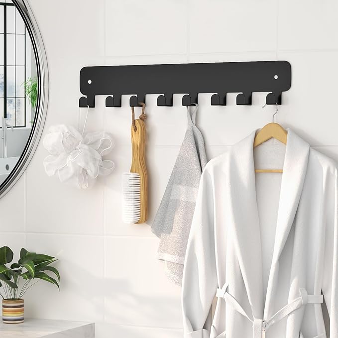 pickpiff 2 Pack Key Holder for Wall Adhesive, Key Hooks with 8 Hooks Wall Mounted, Black Key Hangers No Drill for Living Room, Kitchen, Office