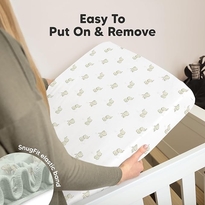KeaBabies 2-Pack Organic Crib Sheets for Boys, Girls - 52x28 Fitted Crib Mattress Sheet Neutral, Breathable Jersey Cotton Cover for Baby Bed, Toddler Mattress, Soft & Cute Prints (Elly)