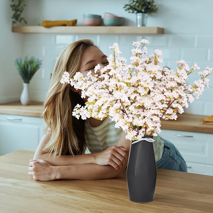 Giegxin Set of 8 Silk Cherry Blossom Branches Cherry Blossom Tree Stems Long Stem Artificial Flowers for Tall Vase Flowers for Home Wedding Vase Floral Arrangements, 39.37 Inch(White)