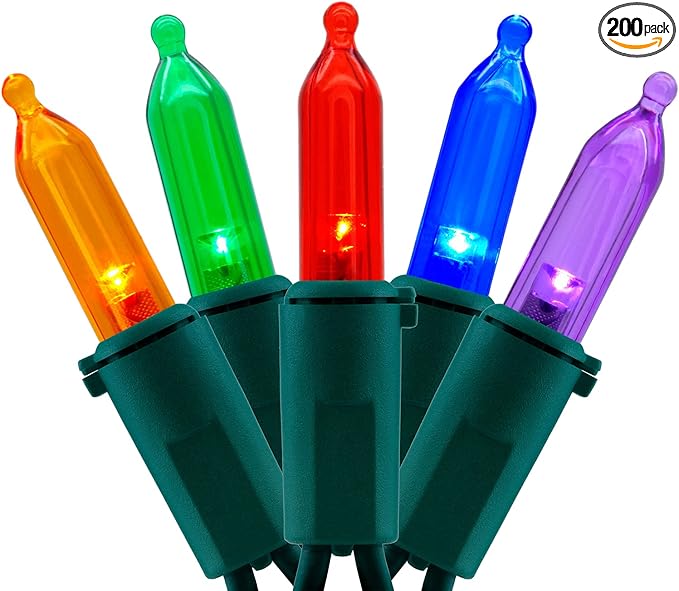 YULETIME 200 Count Multicolor LED Christmas Lights, 66 Feet Green Wire UL Certified Commercial Grade Holiday String Light Set (Multicolor)