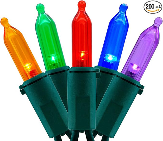 YULETIME 200 Count Multicolor LED Christmas Lights, 66 Feet Green Wire UL Certified Commercial Grade Holiday String Light Set (Multicolor)