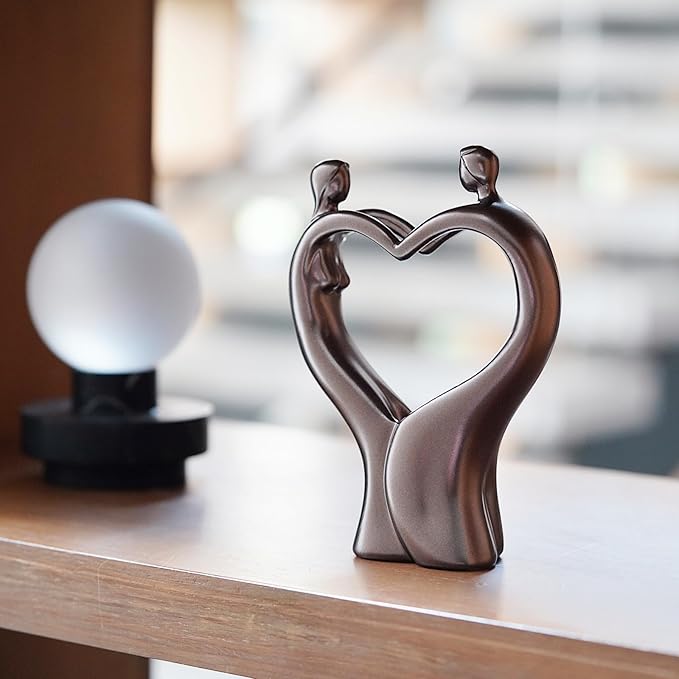 Artistic Heart-Shaped Couple Embrace Statue, 8-Inch Tall Romantic Sculpture - Meaningful Valentine's Day, for Wife, Husband, Couples - Elegant Resin Figurine for Home Decor, Wedding