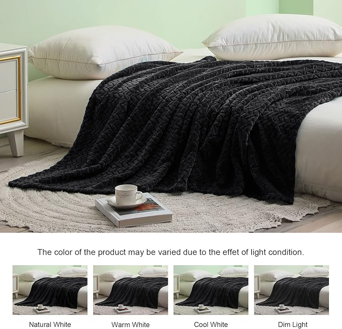 Exclusivo Mezcla Fleece Twin Size Blanket for Bed, 90x66 Inches Soft Cozy Jacquard Flannel Blankets, Lightweight Fuzzy Plush Warm for Winter, Black