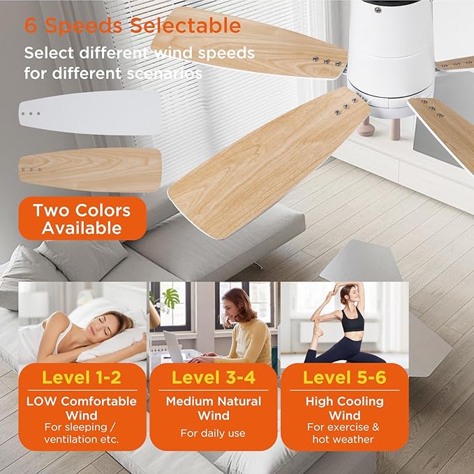 TALOYA 42 inch Ceiling Fans with Lights Remote Control, Modern Low Profile Ceiling Fan with Ultra Quiet Reversible DC Motor,Flush Mount Ceiling Fan for Bedroom Living Room