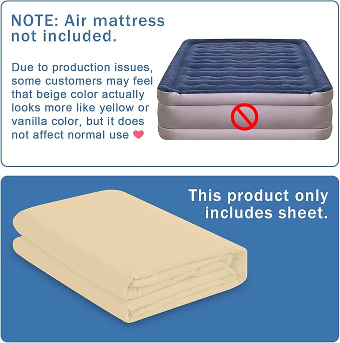 Bedecor Air Bed Sheets for Mattress Cover Removable Bed and Elastic Band Super Soft and Breathable & Deep up to 21" Beige Queen