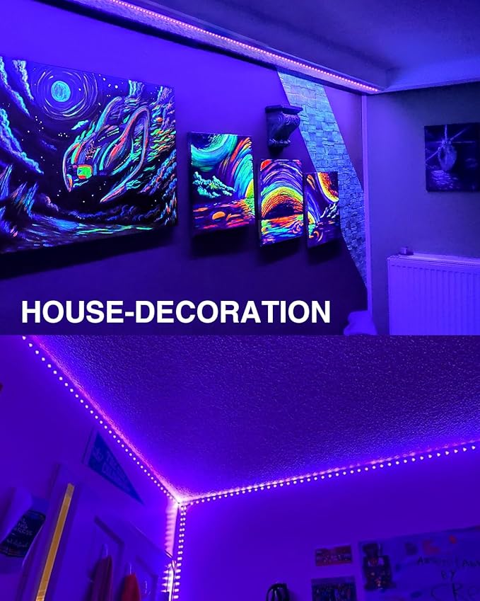 Onforu 32.8ft LED Black Light Strip Kit, 600 Units Lamp Beads, 12V Flexible Blacklight Fixtures, 10m Ribbon, Non-Waterproof for Glow Party, Indoor Birthday, Body Paint,Halloween
