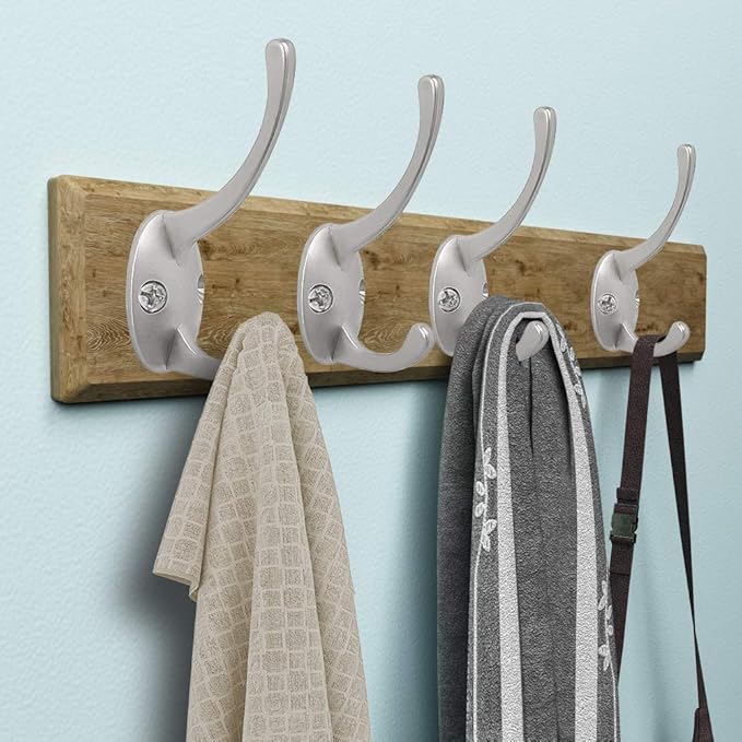 IBosins 12 Pack Silver Coat Hooks Wall Mounted with 24 Screws Retro Double Hooks Utility Silver Hooks for Coat, Scarf, Bag, Towel, Key, Cap, Cup, Hat