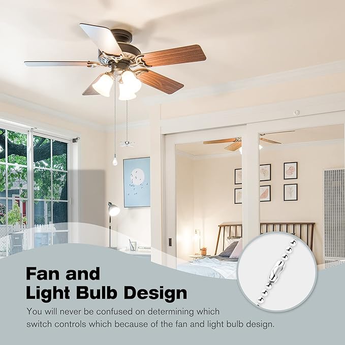 Ceiling Fan Pull Chains With Decorative, 2 Pieces Of Silver Ceiling Fan Chain Extenders 13.6 Inches Fit All Standard Ceiling Fans And Light Fixtures，Pull Chain Extension With Connector.