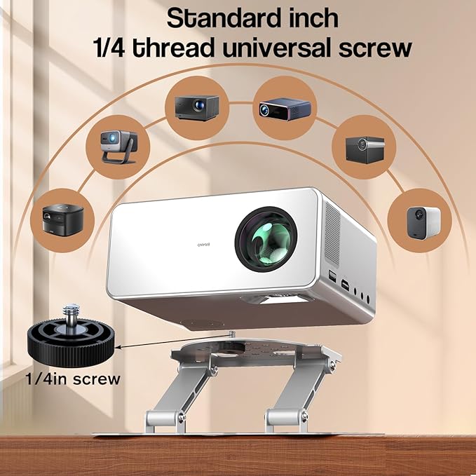 Mini Desktop Projector Stand Adjustable Table Mount with 1/4" Screw Mini Holder Bracket with Cable Ties,180° Dual-Axis Rotation, Multi-Hole Design, Anti-Slip Pads for Secure Projector Holder
