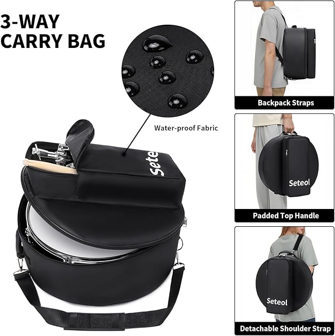 Snare Drum Set, 14" x 5.5" Marching Snare Drum with Stand & Storage Padded Bag + Silent Mute Pad + Drums Sticks + Drumstick Holder + Drums Key + Damper Gels for Adults Kids Beginners (Black)