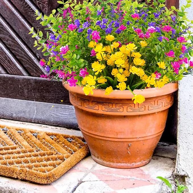 12 Bundles Outdoor Artificial Fake Flowers UV Resistant No Fade Boxwood Faux Plastic Shrubs Plants for Garden Patio Porch Window Box Home Wedding Farmhouse Hanging Décor