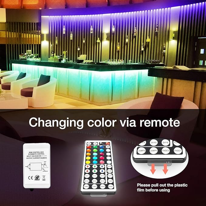 DAYBETTER (2rd Gen) SMD 5050 Remote Control Led Strip Lights 50ft Color Changing with 44Keys Remote Controller and 12V Power Supply for Bedroom