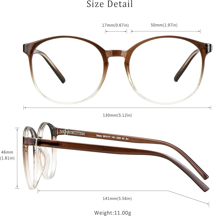 LifeArt Round Blue Light Blocking Glasses, Computer Glasses, Gaming Glasses, TV Glasses for Women Men (Clear Brown, 1.25 Magnification)