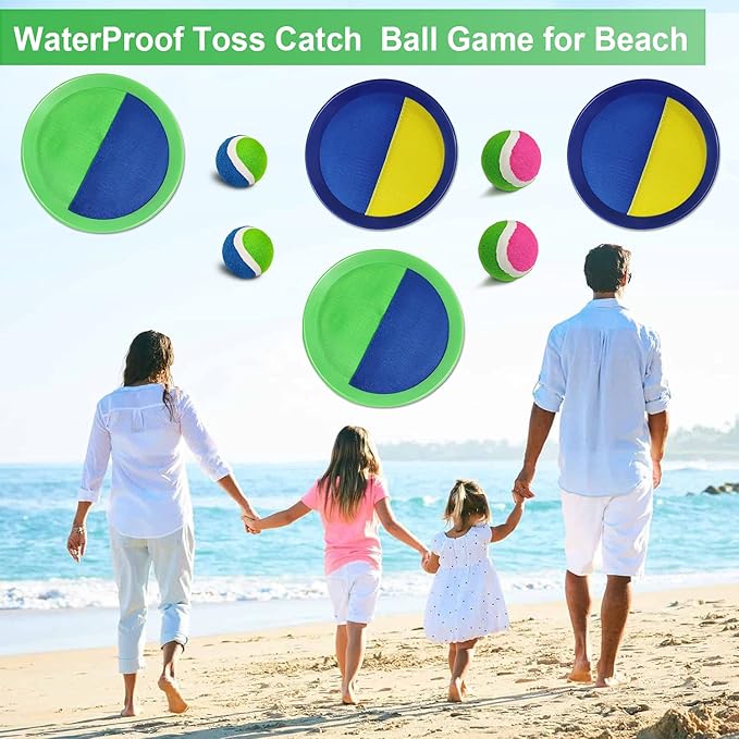 Jalunth Ball Catch Set Games Toss Paddle - Beach Toys Back Yard Outdoor Pool Backyard Camping Throw Age 3 4 5 6 7 8 9 10 11 12 Years Old Boys Girls Kids Adults Family Pink Blue Gifts 2 Pack