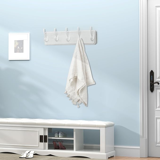 WEBI Coat Rack Wall Mount,Coat Hooks Wall Mounted,16" Hole to Hole,Large Coat Hanger Wall Hook Rack,5 Hooks for Hanging Coats,Hats,Jacket,Clothes,White,2 Packs