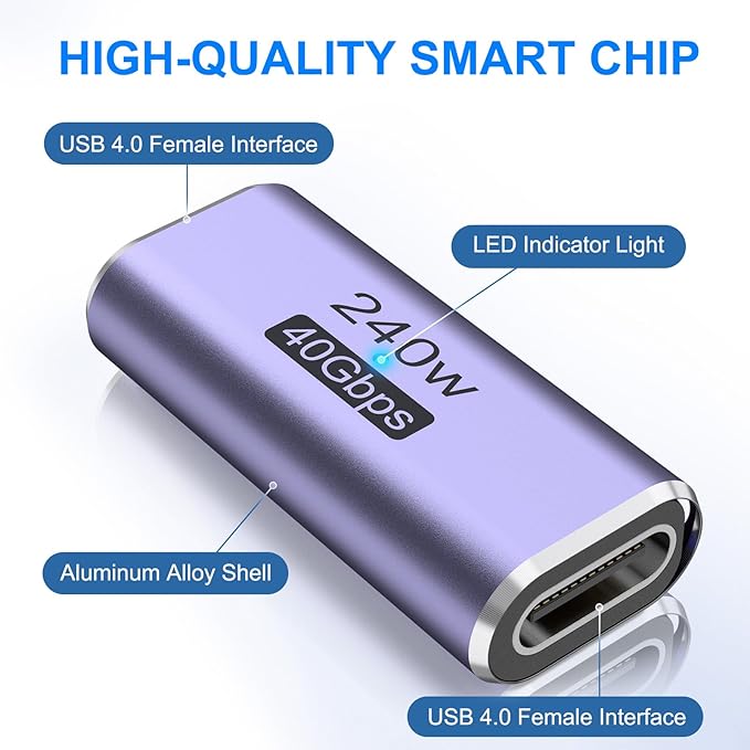 Vanjua 3 Pack USB C Coupler, USB Type C Female to Female Adapter Extender Compatible with Thunderbolt 4/3 Support up to 240W Charging, 40Gbps Data Transfer and 8K@60Hz Video