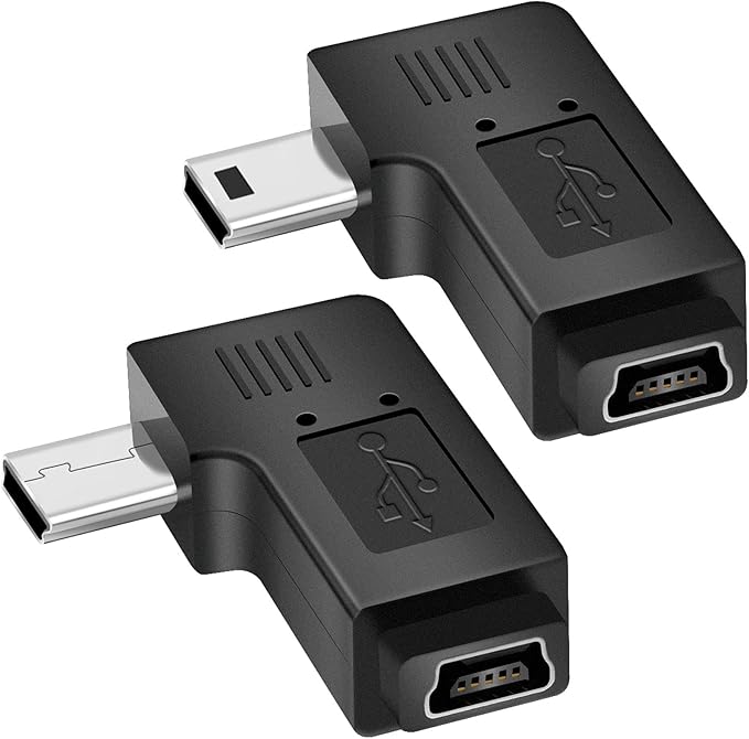 UCEC USB 2.0 Adapter Plug, Mini USB to Mini USB, Left and Right Angle Mini to Mini - Male to Female - Pack of 2