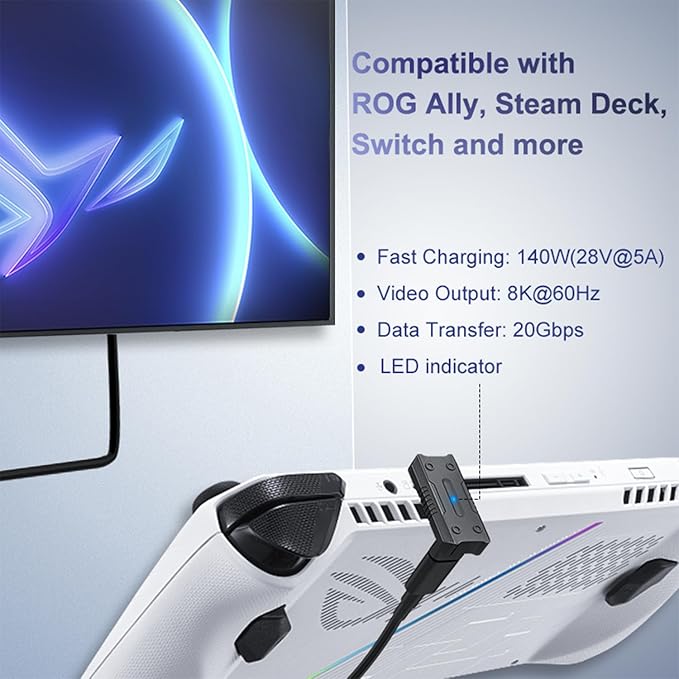 180 Degree Angle USB-C Adapter (2 Pack), U-Shape USB-C Male to Female PD 140W Extender for ROG Ally, Steam Deck, Switch, Laptop, Tablet, Phone