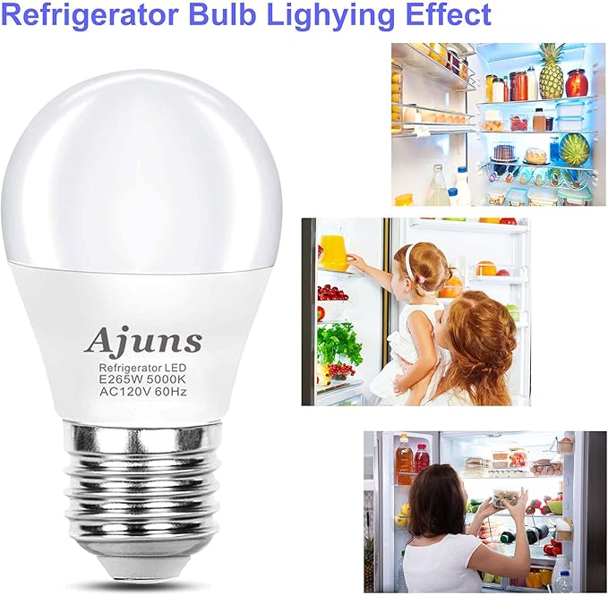 LED Refrigerator Light Bulbs 40W Equivalent 120V A15 Fridge Waterproof Bulbs 5W Daylight White 5000K E26 Medium Base Freezer Light Bulbs Non-dimmable, 2Packs