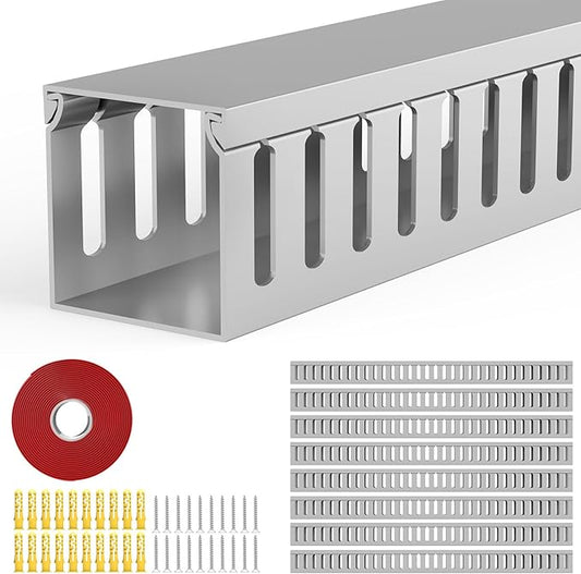 Open Slot Wiring Raceway Cable Duct, 123in Cable Management Channel Cord Track,Desk Wire Channel, Under Desk Cable Management to Hide Cables, Wires for Computers (Grey, 1.57" Hx1.57 W, 15.4''L(8 Pc))