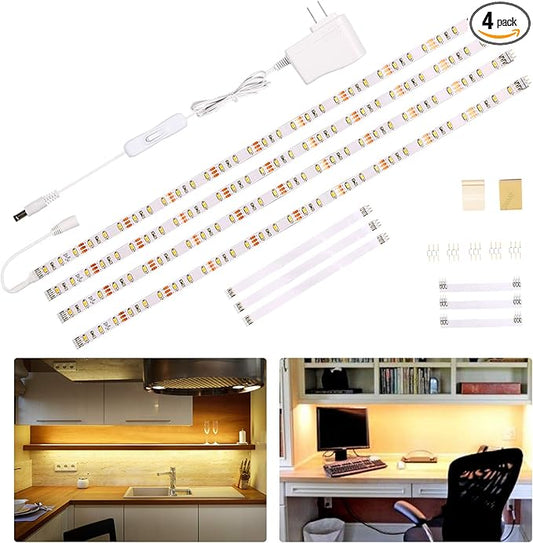 WOBANE Under Cabinet Lighting Kit,Flexible LED Strip Lights Bar,Under Counter Lights for Kitchen,Cupboard,Desk,Monitor Back,Shelf,6.6 Feet Tape Light Set,ETL Listed,120 LEDs,1100lm,2700K WarmWhite