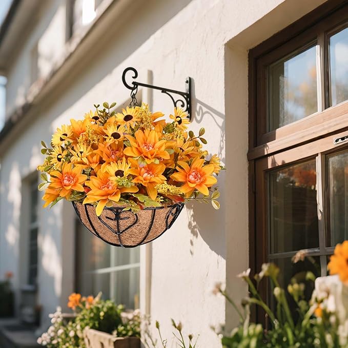 Waipfaru Artificial Fake Fall Hanging Mums Plants Flowers Basket for Outdoor, Faux Mums Floral Hanging Plant in Hang Planter Look Real UV Resistant for Porch Patio Balcony Yard Outdoor Decor (2Pcs)
