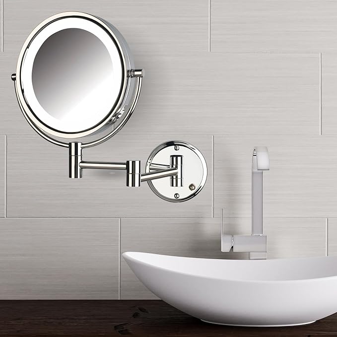 JERDON Wall-Mounted Makeup Mirror with Lights - Chrome Lighted Makeup Mirror with 8X Magnification - Model HL88CL