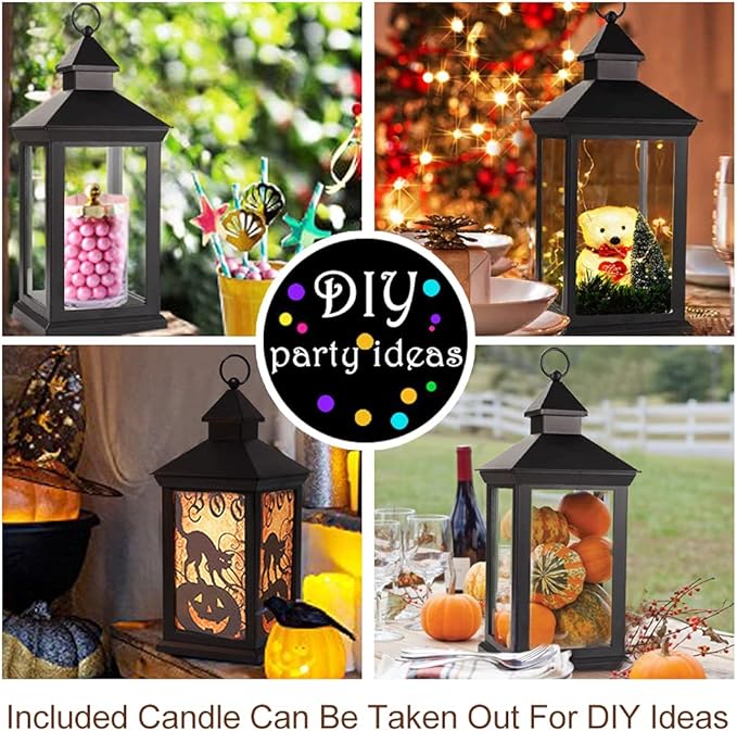 Bright Zeal 14" Tall Vintage Decorative Lantern with LED Pillar Candle - Outdoor Lantern Waterproof Lanterns - Black Lanterns with LED Candles