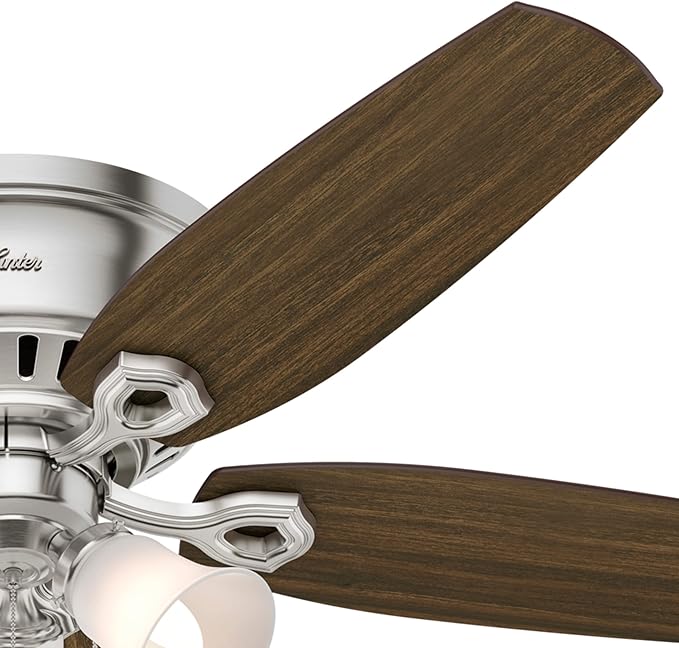 Hunter 52 inch Indoor Ceiling Fan with LED Lights - Ceiling Fan with Pull Chain, For Bedroom, Living Room, or Kitchen, Low Profile Mount, No Remote, 5 Blades - Builder 53328, Brushed Nickel