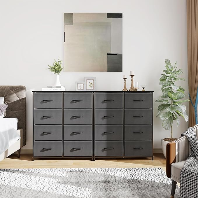 OLIXIS Dresser for Bedroom, 8 Storage Drawers, Tall Large Fabric Storage Tower Organizer, Chest of Drawers with Metal Frame Wooden Top for Nursery, Closet, Living Room, Entryway, Classic Grey