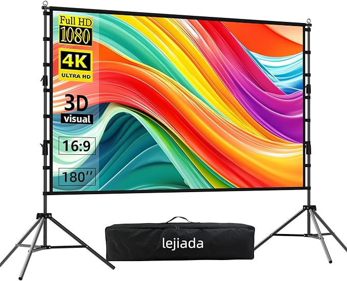 Giant 180 inch Projector Screen with Stand (Requires 14FT Space), 15FT Massive Outdoor Movie Screen 4K HD Front/Rear Projection, Foldable Anti-Crease Theater Screen with 2 Sandbags & Bag