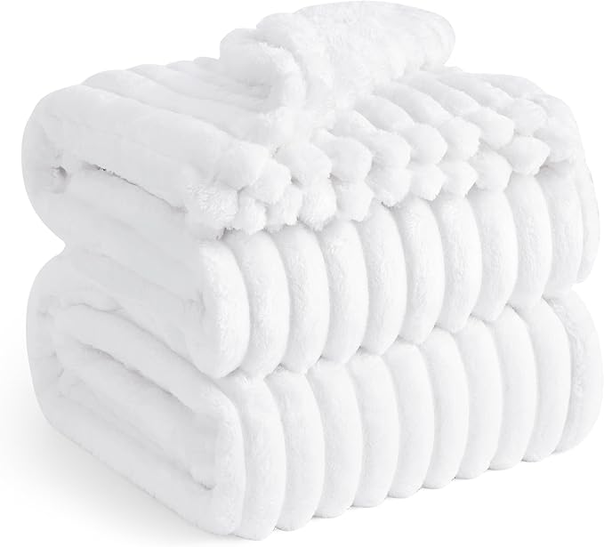 Bedsure GentleSoft Queen Blanket for Couch - Cozy Soft Blankets for Women, Cute Small Fleece Throws for Girls, White, 90x90 Inches