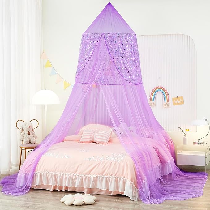 Unicorn Bed Canopy for Girls,Bed Canopy with Lights,Canopy for Girls Room Decor, Canopy for Twin to King Size
