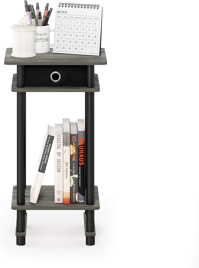 Furinno Turn-N-Tube Tall End Table, French Oak Grey/Black/Black