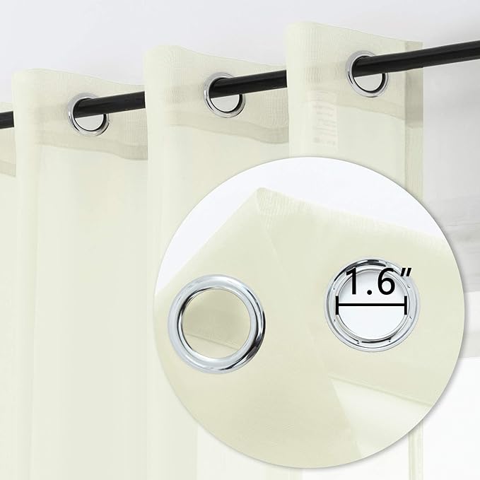 DUALIFE Cream Beige Semi Sheer Curtains for Living Room Airy Drapes with Light Filtering Window Curtain Panels for Bedroom 2 Pcs, 52X72 Inches Ivory