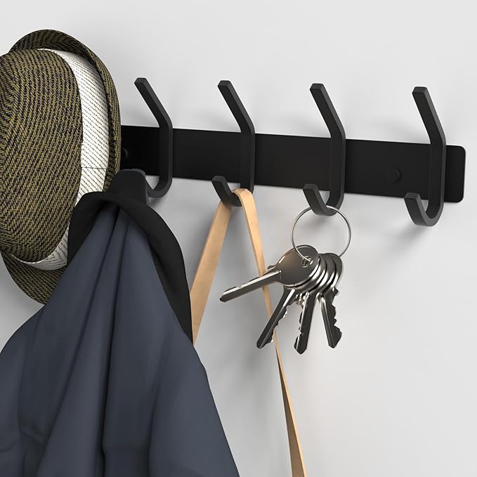 VAEHOLD Wall Hooks, Heavy Duty Aluminum Towel Hooks for Hanging Coat, Hat, Key, Clothes, Closet Hook Wall Mount for Kitchen, Bathroom, Office (“C“ Shape Coat 5 Hooks 1 Pack)