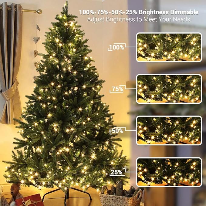 Brizled Christmas Tree Lights, 115ft 300 LED Color Changing Christmas Lights with Remote, 11 Modes Warm White & Multicolor Light String Connectable 24V Xmas Light Green Wire for Xmas Home