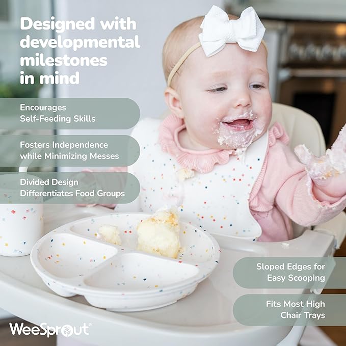 WeeSprout Suction Plates for Babies & Toddlers - 100% Silicone, Dinnerware Stays Put, Divided Design for Picky Eaters, Microwave & Dishwasher Friendly, 3 Pack