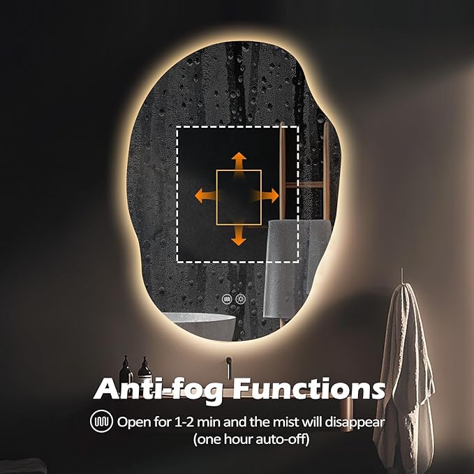 LED Mirror for Bathroom 25x35, Stepless Dimmable Irregular Backlit Mirror with 3 Colors, Anti-Fog, Memory, Al-Alloy Lampshade, Frameless Vanity Mirror for Bathroom (Horizontal/Vertical)