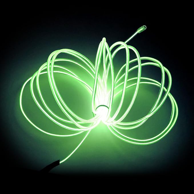 MaxLax EL Wire Lime Green, 9.8ft/3m Portable Battery Pack Neon Light Strip 360° Cuttable Glowing Rope Lights for Parties, Halloween, DIY Decoration