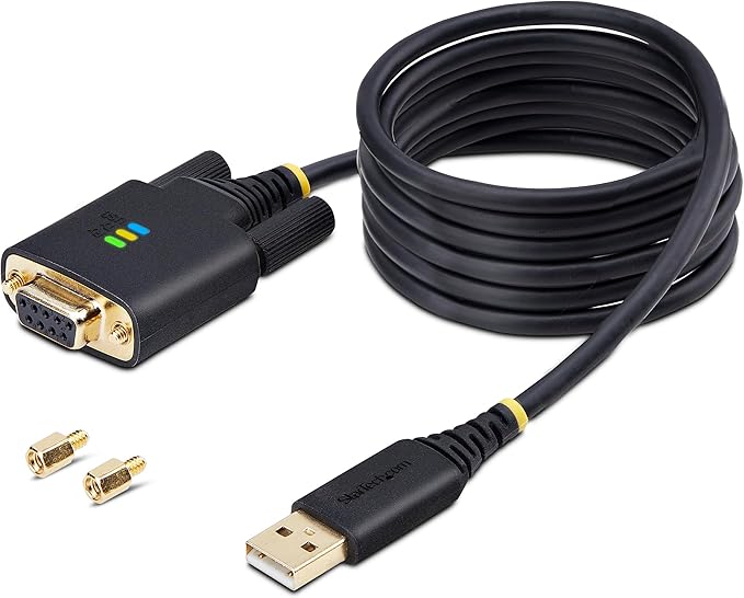 StarTech 6ft (2m) USB to Null Modem Serial Adapter Cable, COM Retention, FTDI, USB-A to RS232, LED Indicators, Changeable DB9 Screws Nuts