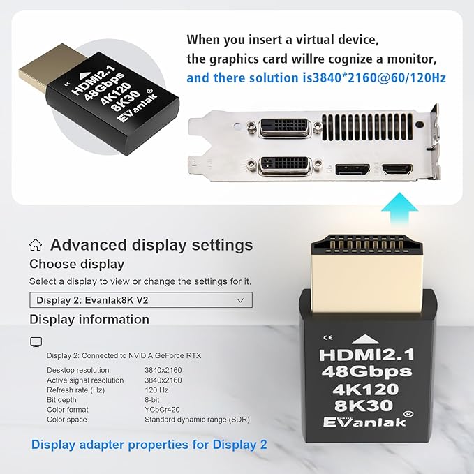 4K 120Hz HDMI 2.1 Dummy Plug edid Headless – High-Resolution Virtual Display Emulator for PC, VR Headsets Cryptocurrency Mining | Supports 8K @30Hz, Headless Ghost Display Adapter-3P