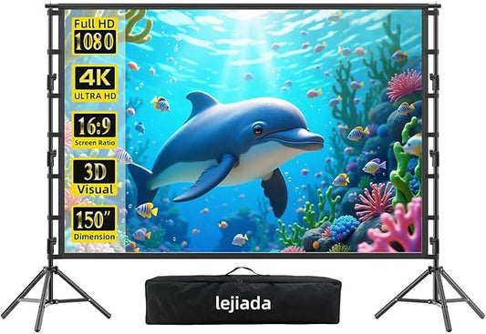 Giant 150 inch Portable Projector Screen with Dual Stand, 4K HD Front/Rear Projection Movie Screen for Backyard Theaters and Camping, Foldable Anti-Crease Fabric with Carry Bag