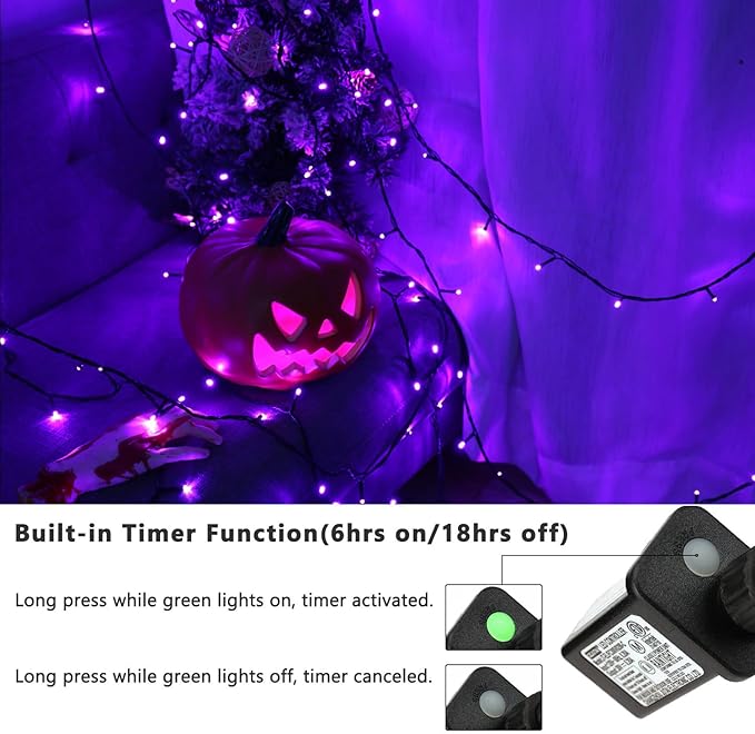 ODEETRONIC Purple Halloween Lights, 98.4ft 300 LED Purple String Lights, 8 Modes Halloween Light String Connectable, Plug in Twinkle Fairy Light Waterproof for Outdoor Holiday Party Home Tree Decor