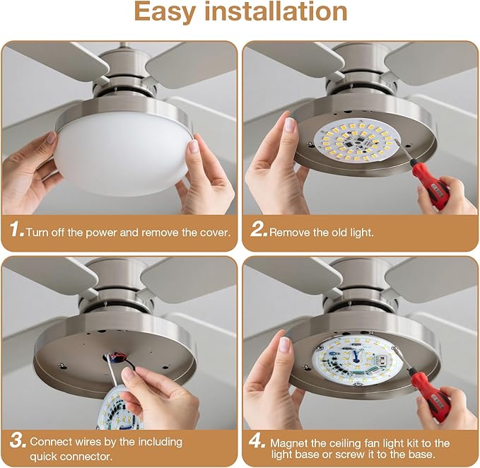4 inch LED Retrofit Light Kit for Ceiling Fan Light Replacement Panel PCB 18W 3000K 2200LM 120V CRI90 Dimmable ETL (Warm White 3000K)