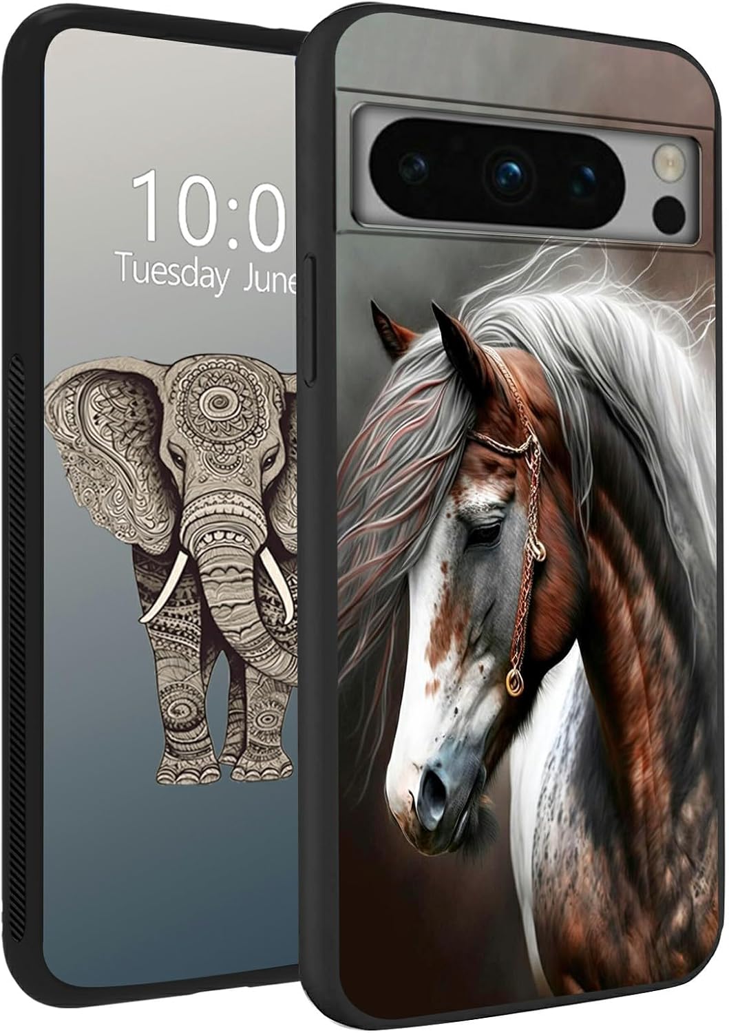 Horse Phone Case for Google Pixel 8 Pro, Slim Black Soft TPU Shockproof Protective Case