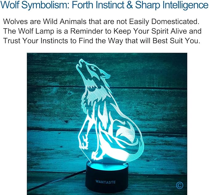 3D Wolf Decor Lamp with Remote, 7 Color Changing Night Light Toys, Birthday Gift for Kids Girls Boys