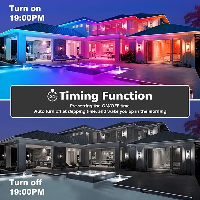200Ft Outdoor LED Strip Lights Waterproof,Music Sync RGB IP68 Outside Led Light Strips Waterproofs with App and Remote,Exterior Led Rope Lights Waterproof for Deck,Balcony,Roof,Garden,Pool