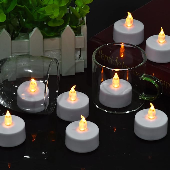 LED Tea Lights Candles- 12PACK Warm Yellow Flameless Candles Realistic and Bright Flickering Long Lasting 200Hours for Holiday Celebration,Party,Home Decoration,Battery Operated